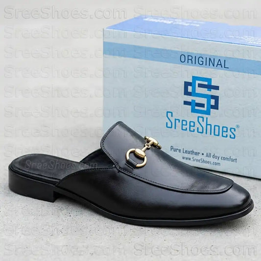 Premium Mules for Men Pure Full-Grain Leather Formal Half Loafers Slip On