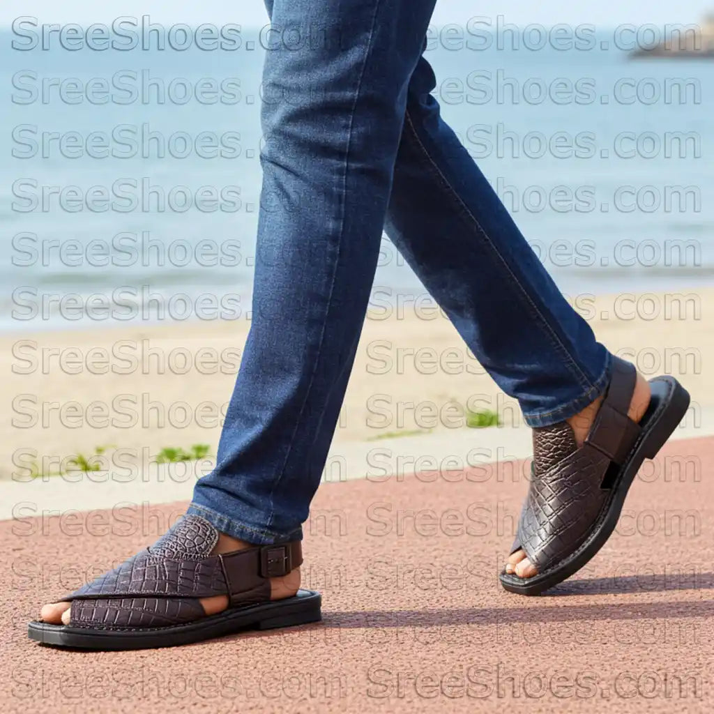 Pure Leather Original Peshawari Sandals Dailywear Slipper Cross Design Strap Sandals