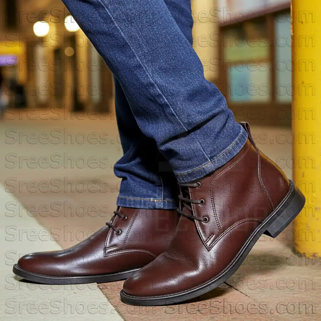 Men Pure Leather Chukka Boots Ankle Shoes