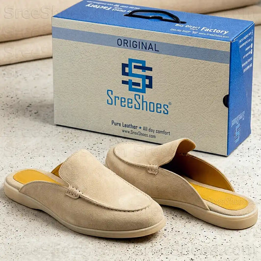 Pure Leather Suede Mules Loafers for Men Half Slip On Extra Comfort Shoe