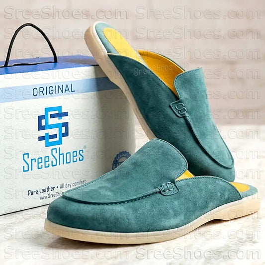 Men's Premium Suede Leather Mules Lightweight Casual Half Loafers Slip On