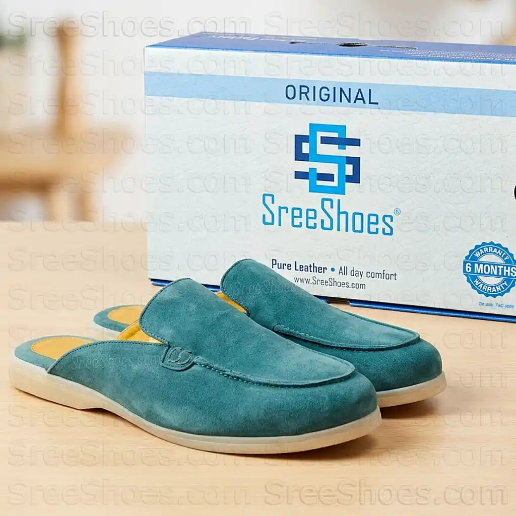 Premium Suede Leather Half Loafers for Men Lightweight Comfort Mules Slip On