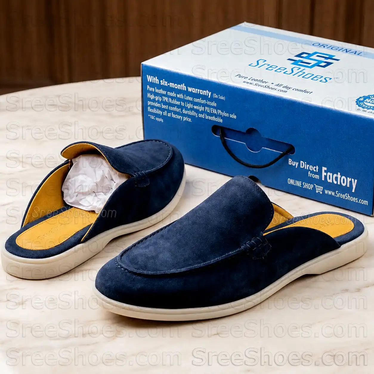 Men's Premium Suede Leather Mules Lightweight Casual Half Loafers Slip On