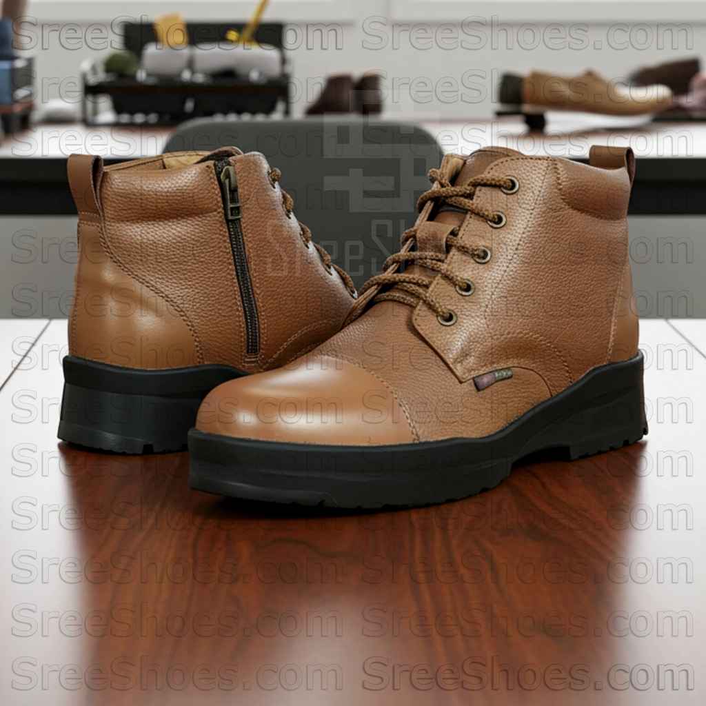 Real Leather Police Boot for Men with zip