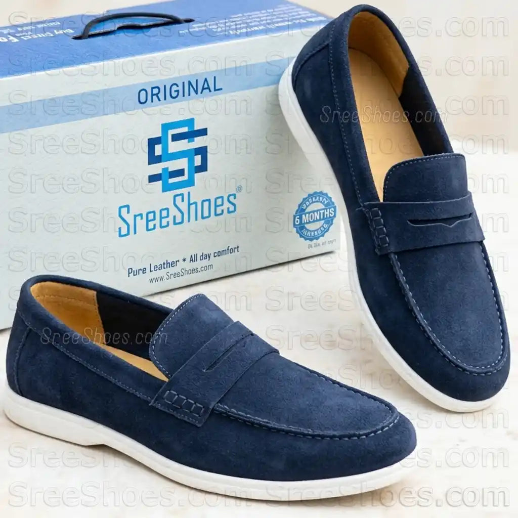 Premium Suede Leather Penny Loafers for Men Lightweight Slip On Shoes