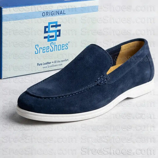 Pure Leather Suede Moc Toe Loafers Flexible Slip-On Shoes for Men