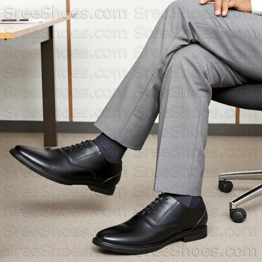 Black Pure Leather Formal Shoes Round Toe Oxford Dress Lace Up Shoes