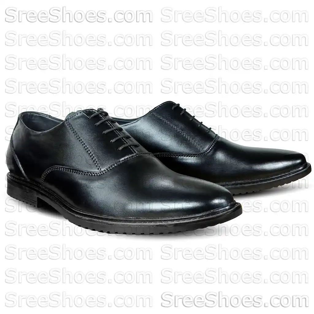 Black Pure Leather Formal Shoes Round Toe Oxford Dress Lace Up Shoes