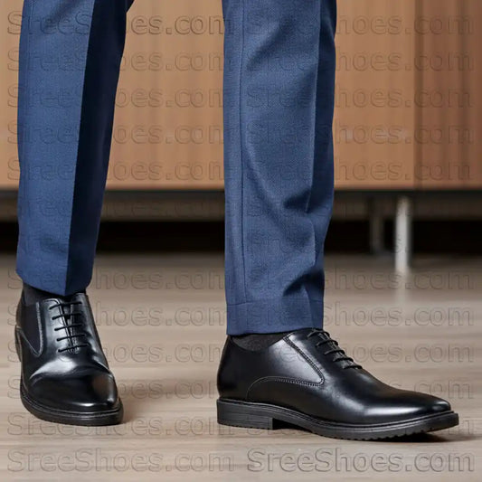 Formal Dress Shoes Pure Leather Oxford Wholecut-Toe Black Lace Up