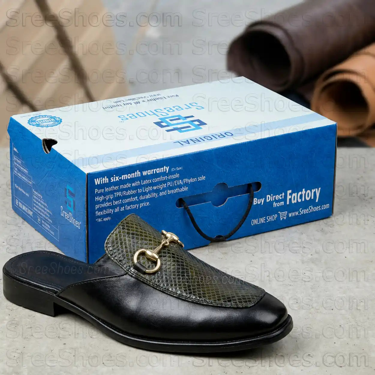 Pure Leather Full Grain Mules for Men Comfort Half Slip On Bit Loafers