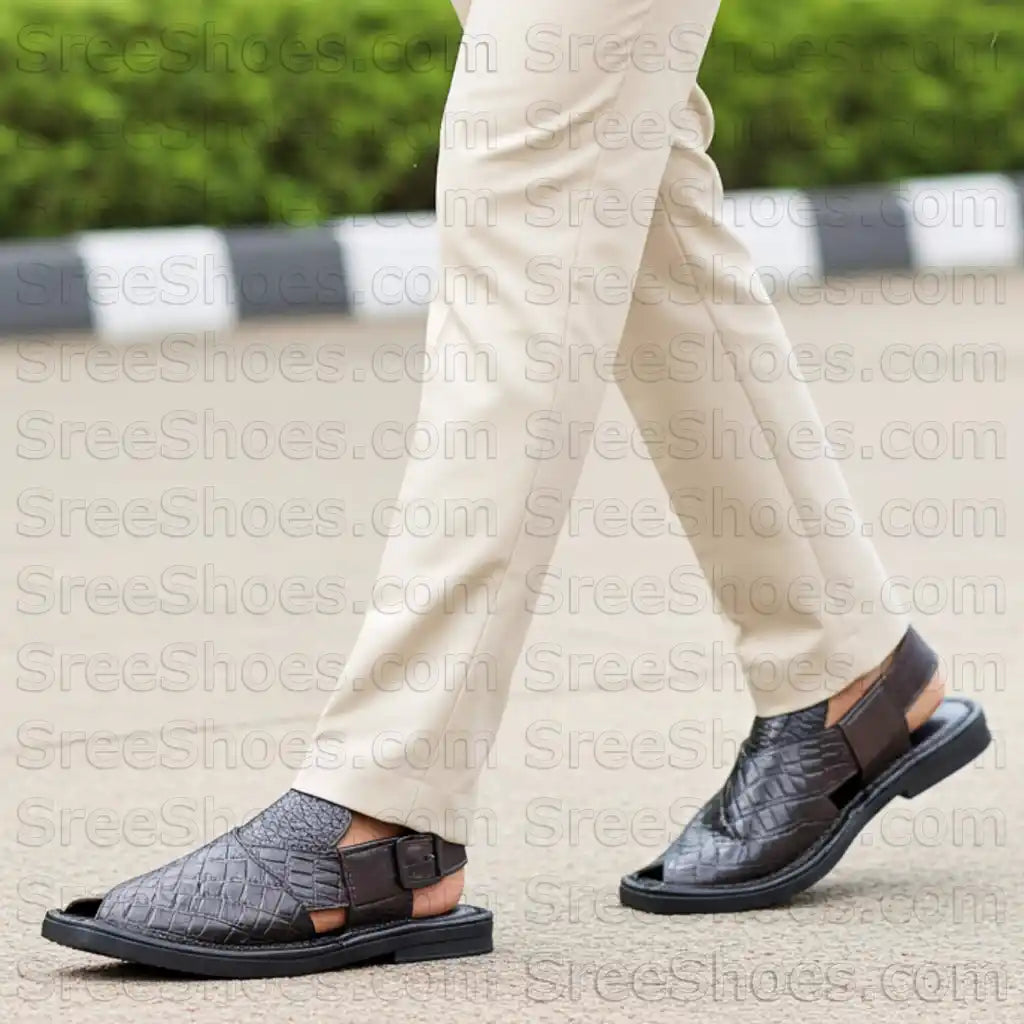 Pure Leather Original Peshawari Sandals Dailywear Slipper Cross Design Strap Sandals