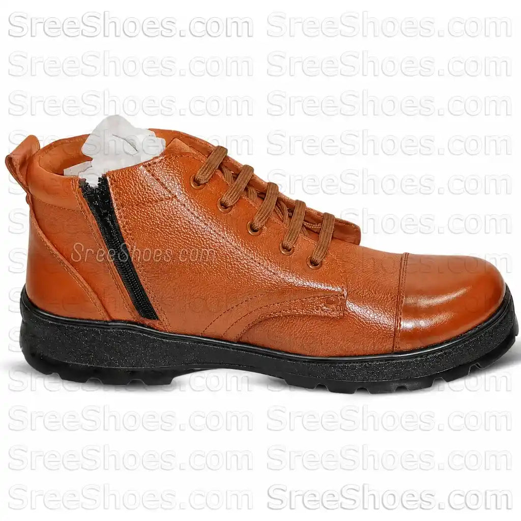 Men Police Uniform Comfort Boots Pure Leather Ankle Shoes with Zip (Chain)