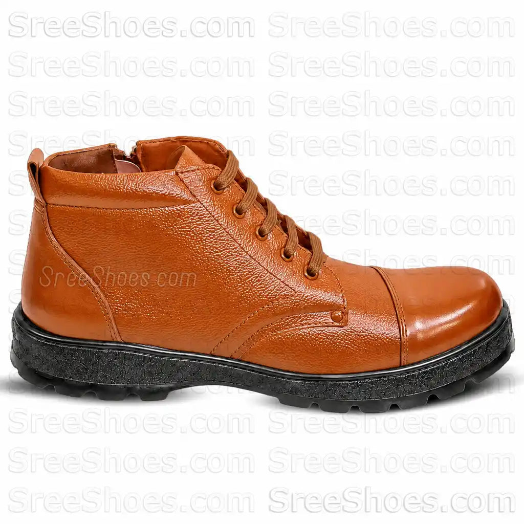 Men Police Uniform Comfort Boots Pure Leather Ankle Shoes with Zip (Chain)