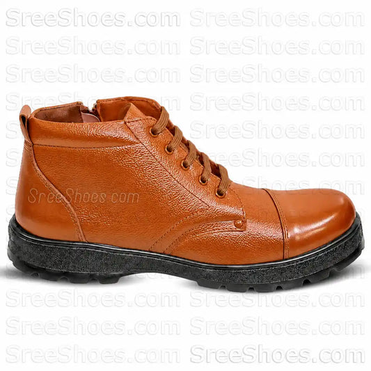 Men Police Uniform Comfort Boots Pure Leather Ankle Shoes with Zip (Chain)