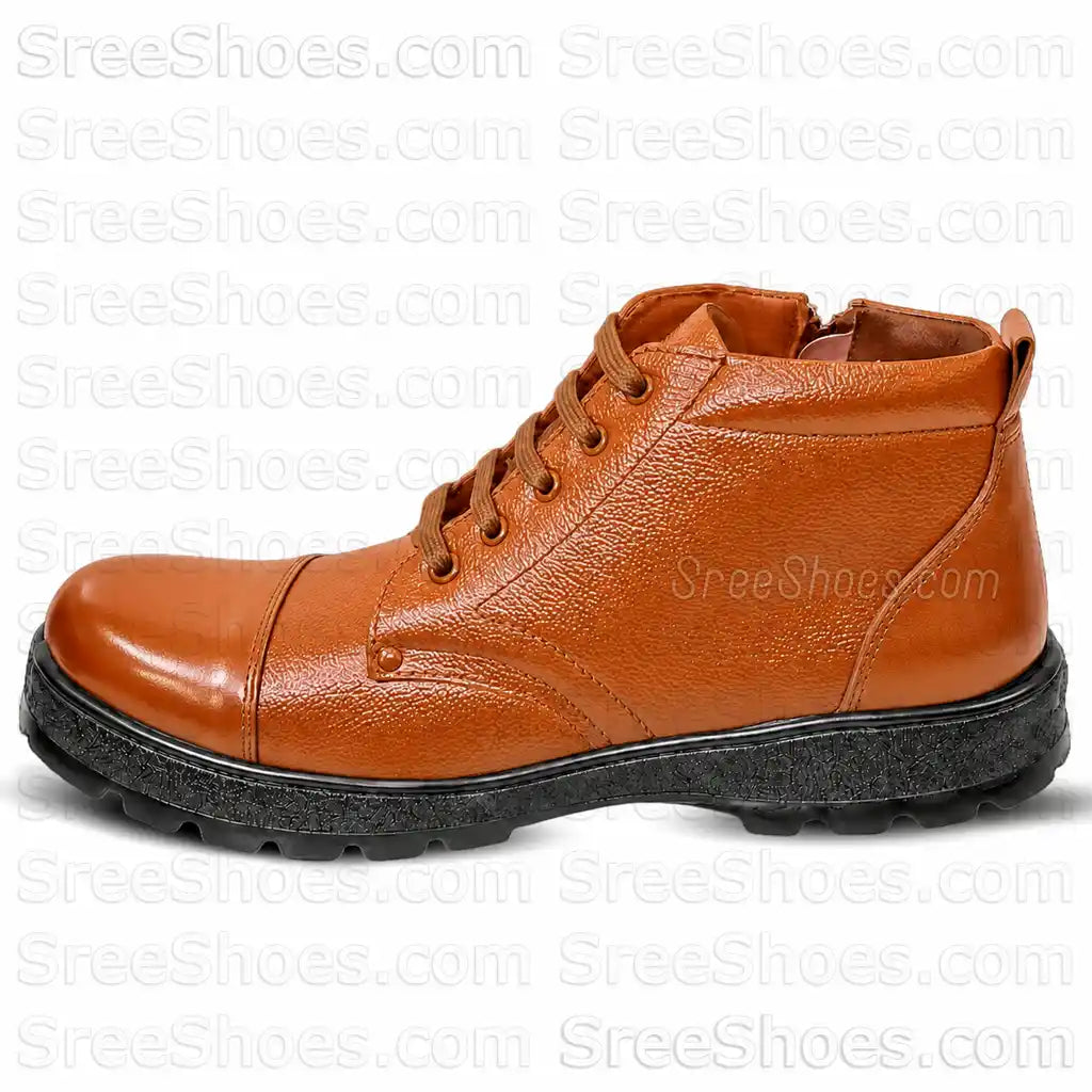 Men Police Uniform Comfort Boots Pure Leather Ankle Shoes with Zip (Chain)