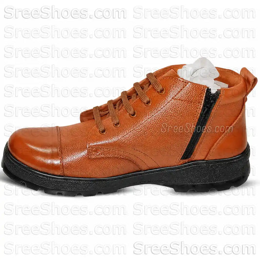 Men Police Uniform Comfort Boots Pure Leather Ankle Shoes with Zip (Chain)