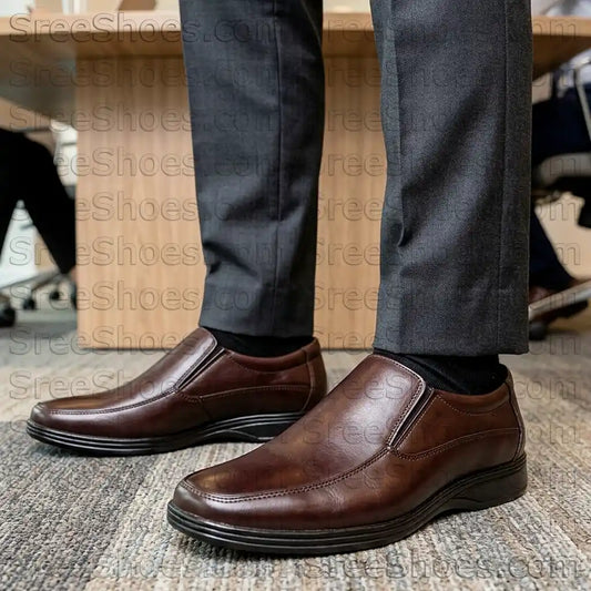 Brown Formal Loafer Shoes Pure Leather Apron Slip On Shoes for Men