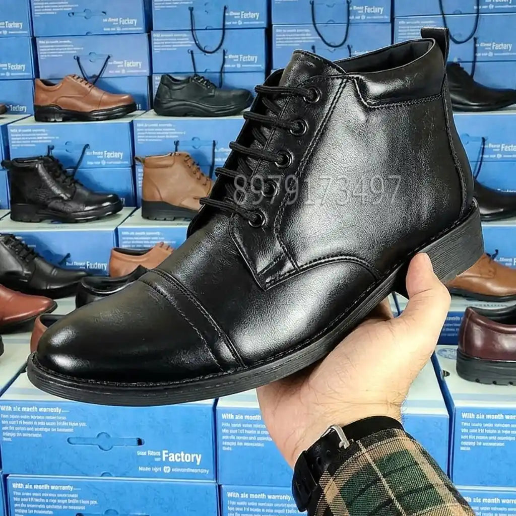 Men's Police Boot Uniform Pure Leather Ankle Shoes