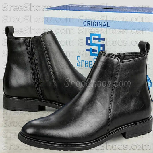 Men Pure Full-Grain Leather Chelsea Boots with Zip