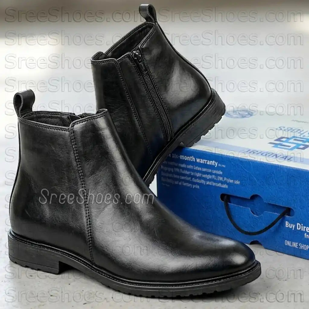 Men Pure Full-Grain Leather Chelsea Boots with Zip