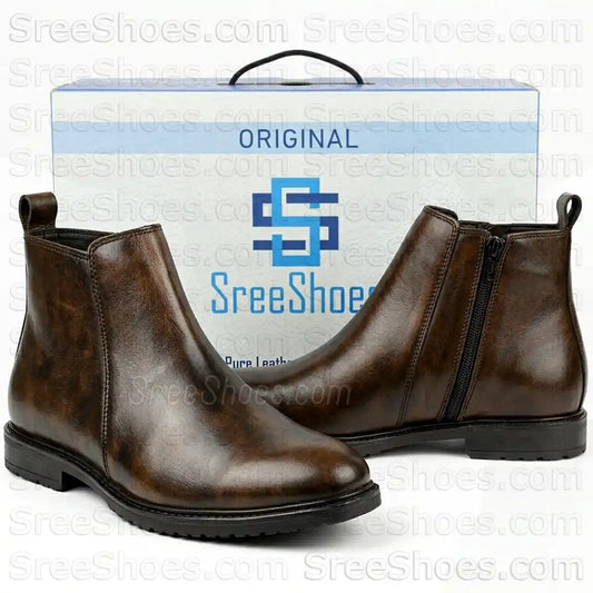 Men's Classic Pure Leather (Full-Grain) Chelsea Boots with Zip
