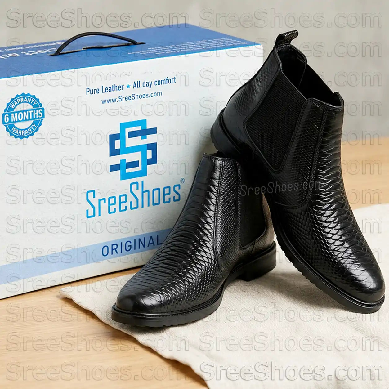 Men's Snake Print Embossed Full-Grain Leather Chelsea Boots Croco