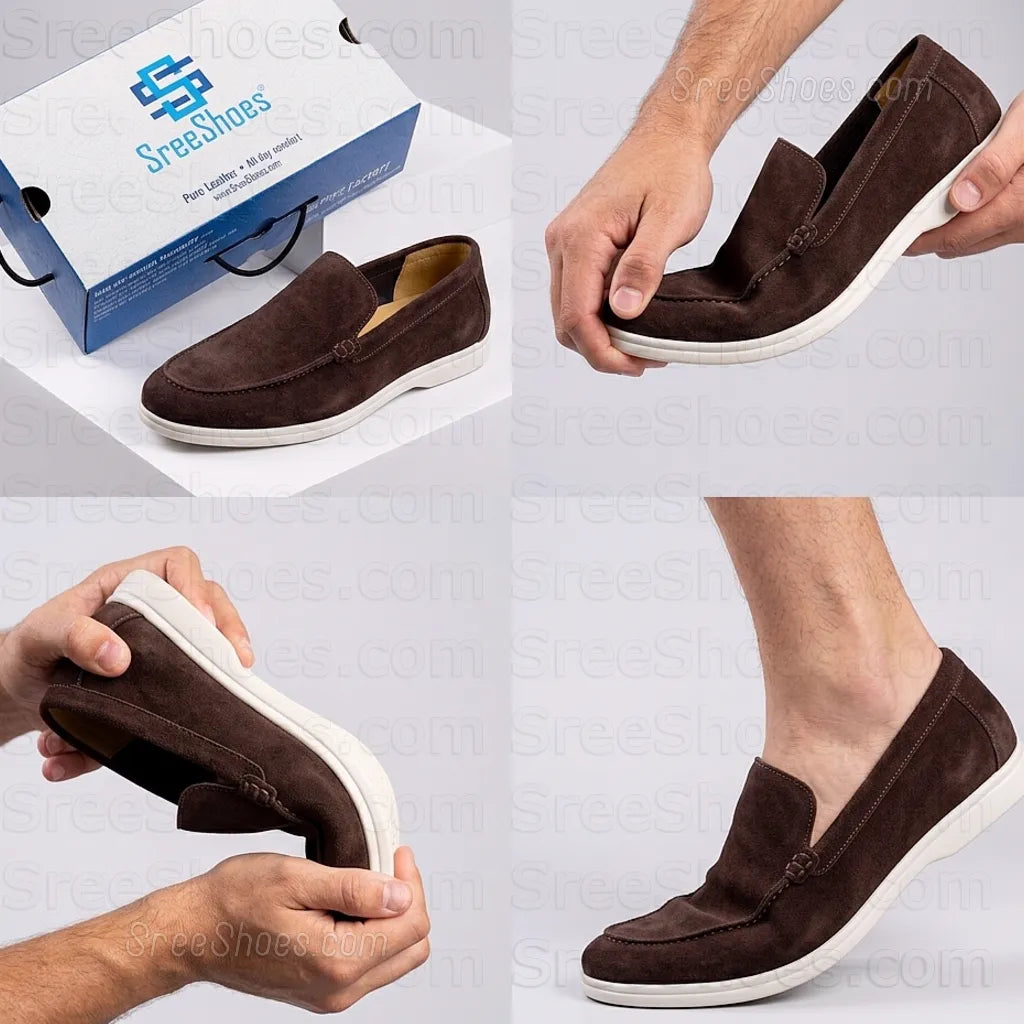 Premium Suede Loafers for Men Easy Slip-On Pure Leather Moccasin Shoes