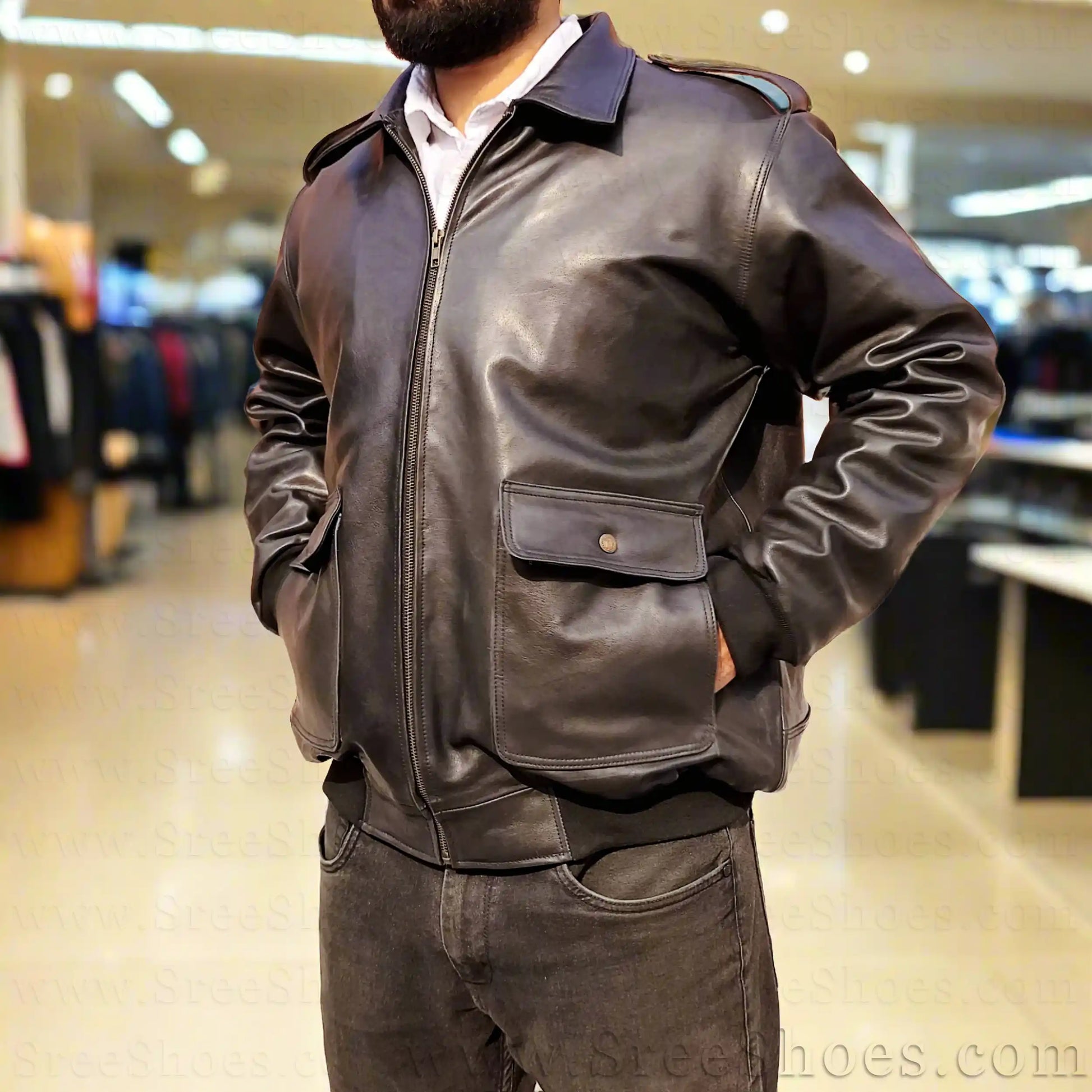 Pure Leather Mens Custom Leather Jackets Men Pure Leather Bomber