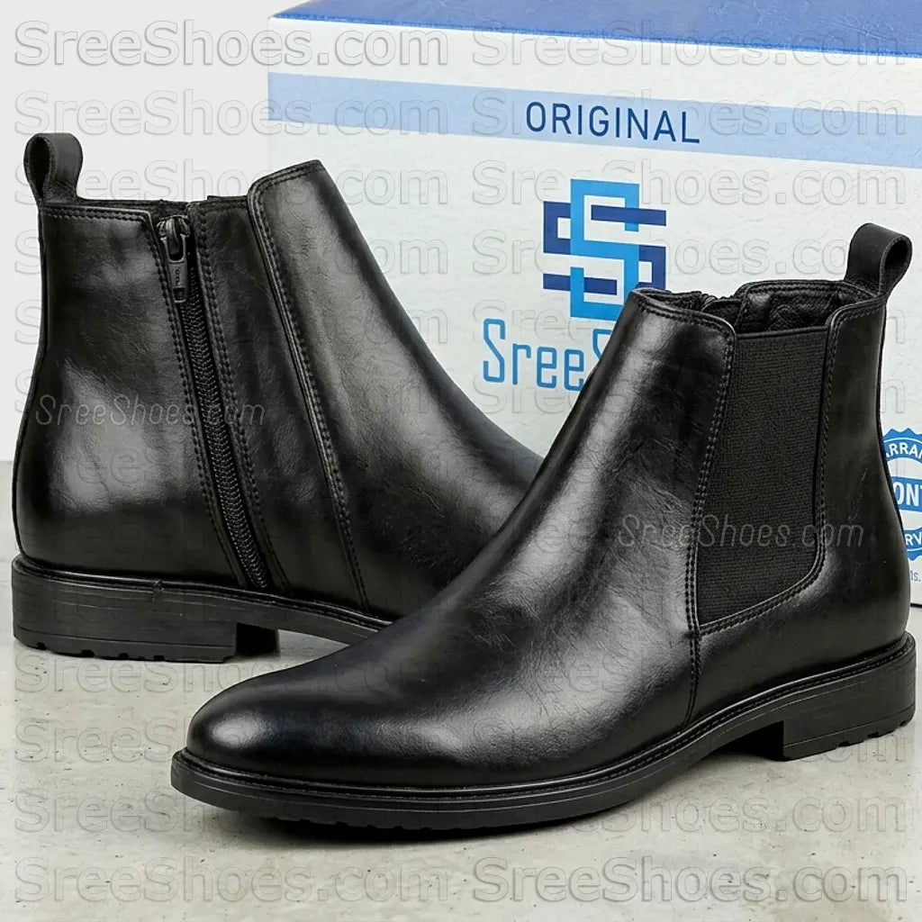 Men Premium Full-Grain Leather Chelsea Boot For Man with Elastic & Zip