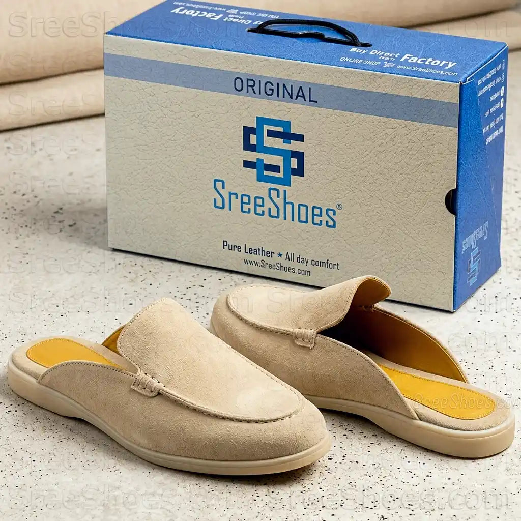 Premium Suede Leather Half Loafers for Men Lightweight Comfort Mules Slip On