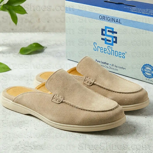 Pure Leather Suede Mules Loafers for Men Half Slip On Extra Comfort Shoe