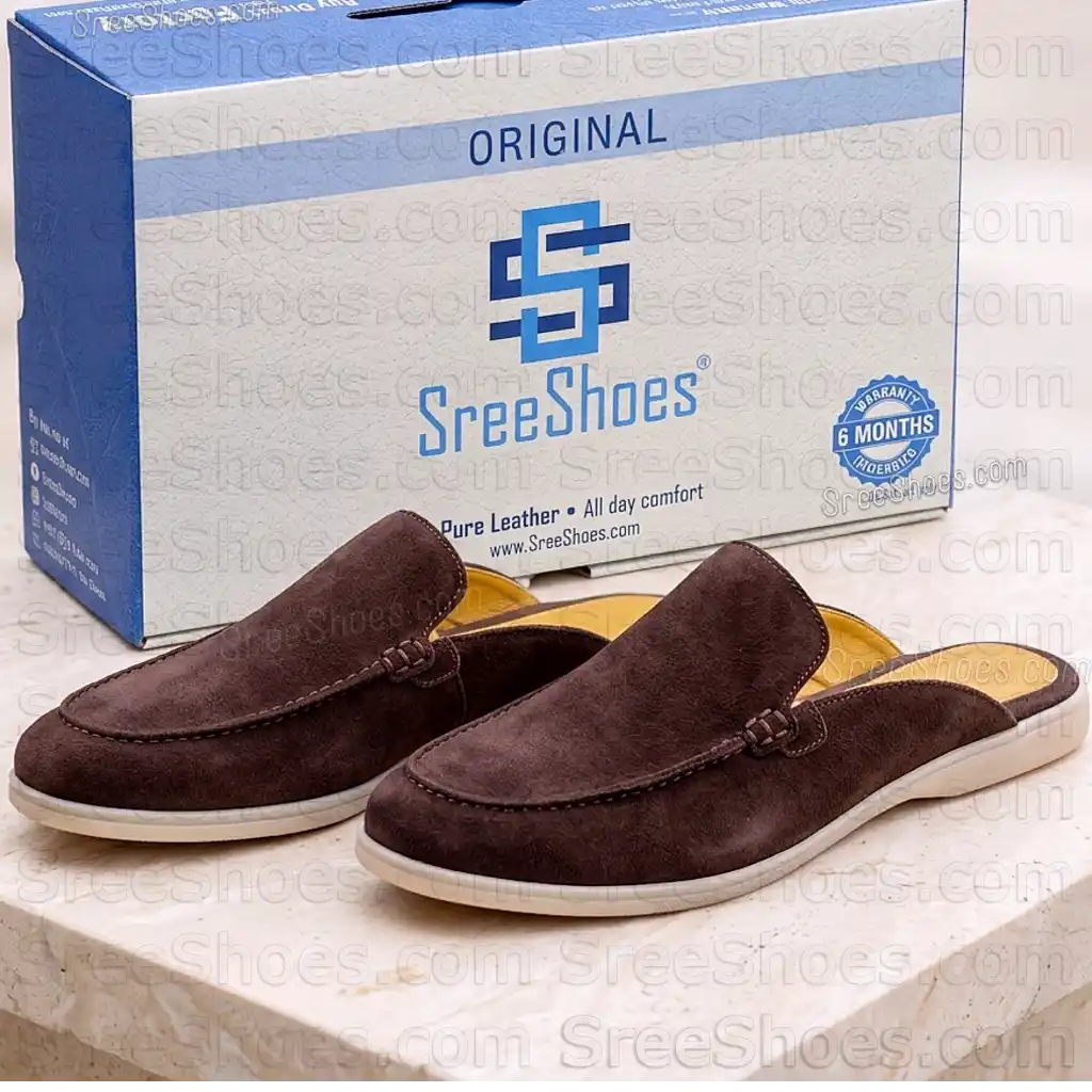 Premium Suede Leather Half Loafers for Men Lightweight Comfort Mules Slip On