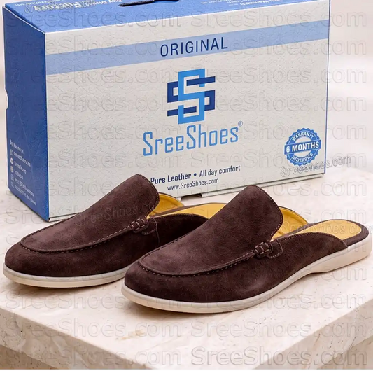 Premium Suede Leather Half Loafers for Men Lightweight Comfort Mules Slip On