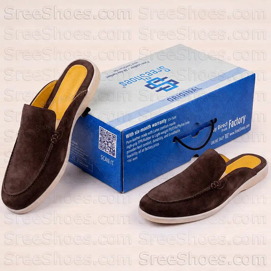Premium Suede Leather Half Loafers for Men Lightweight Comfort Mules Slip On