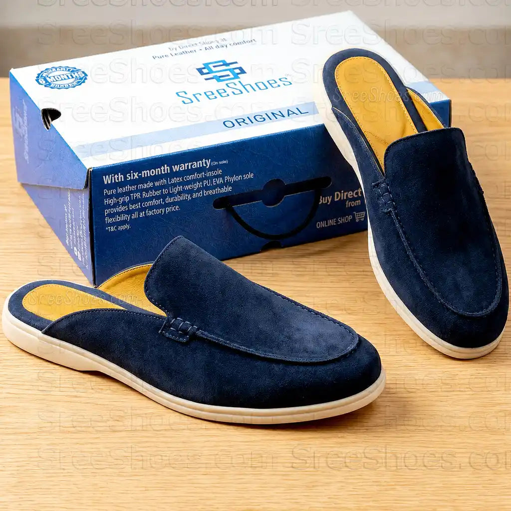 Premium Suede Leather Half Loafers for Men Lightweight Comfort Mules Slip On