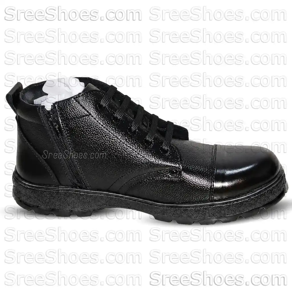 Men Police Uniform Comfort Boots Pure Leather Ankle Shoes with Zip (Chain)