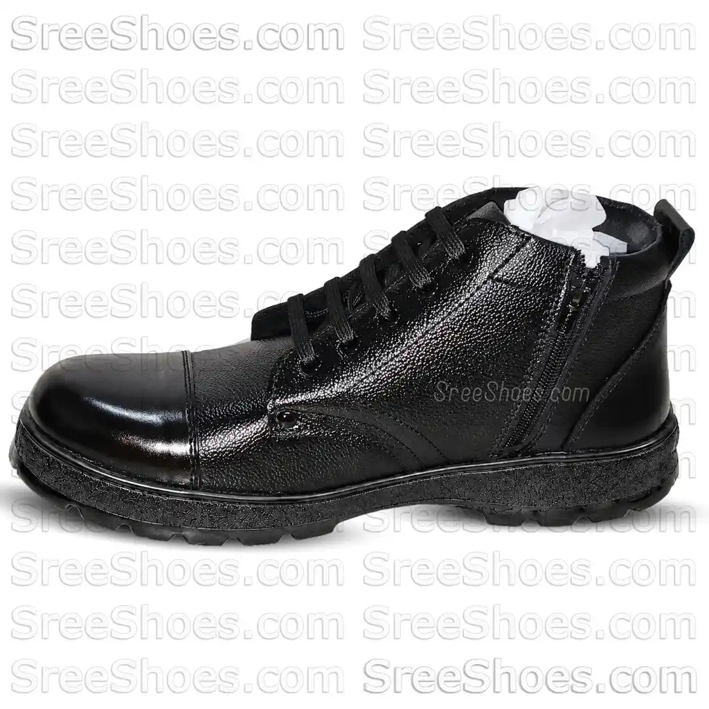 Men Police Uniform Comfort Boots Pure Leather Ankle Shoes with Zip (Chain)