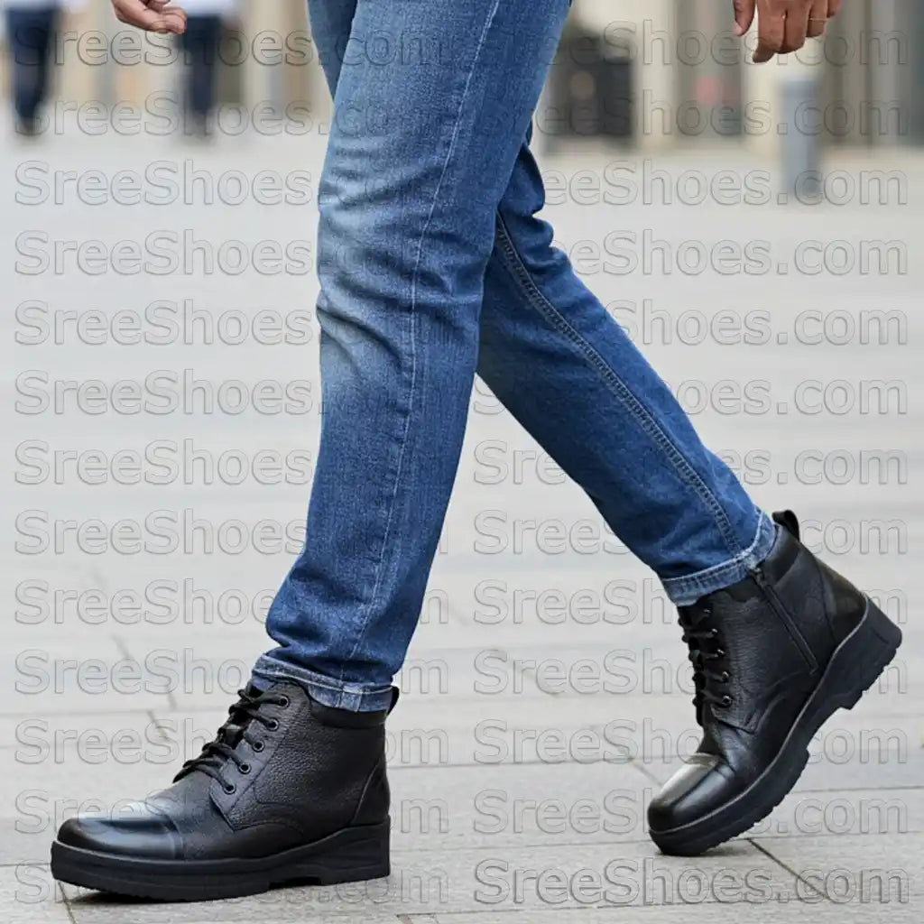 Pure Leather Comfort Ankle Boots LightWeight Derby Uniform Chain Boot Ankle Shoes with Zip