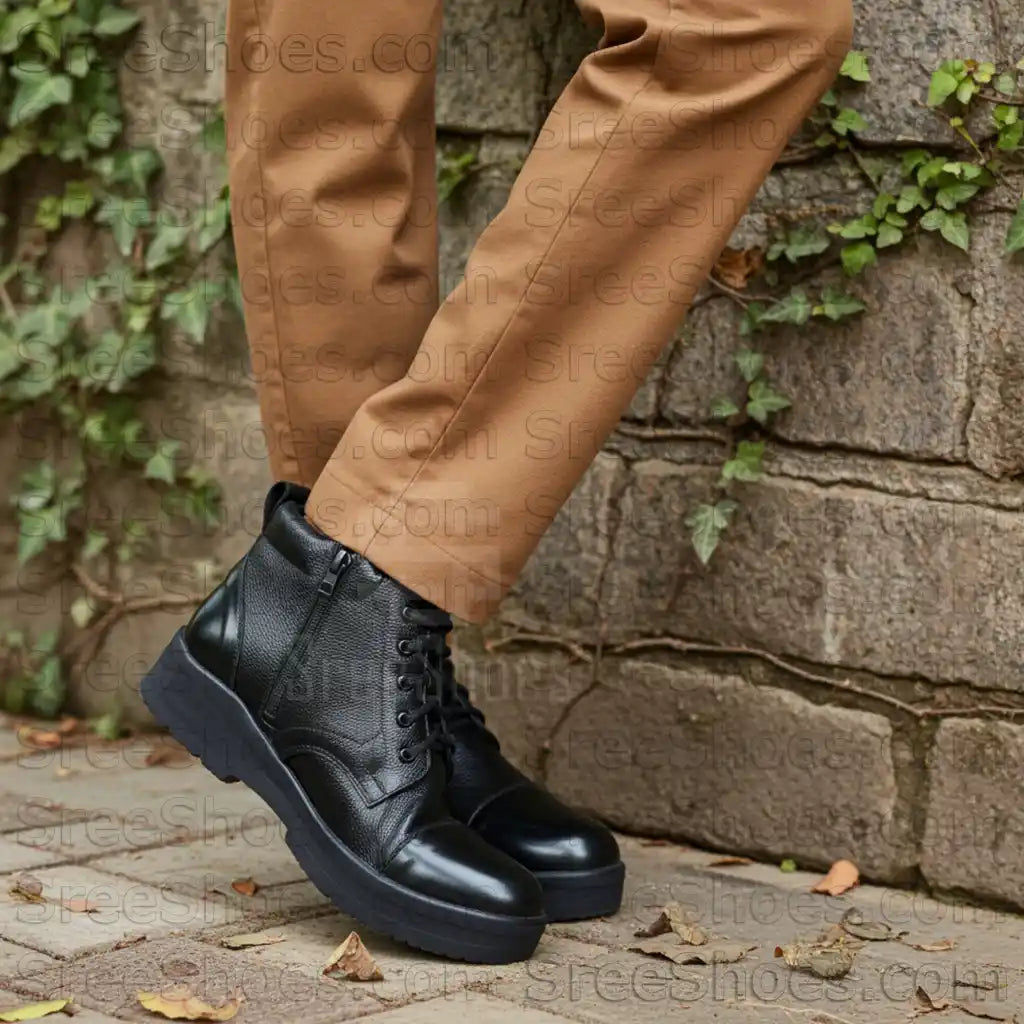 Formal Ankle Boots for Dailywear Real Leather Chain Boot LightWeight Ankle Shoes with zip
