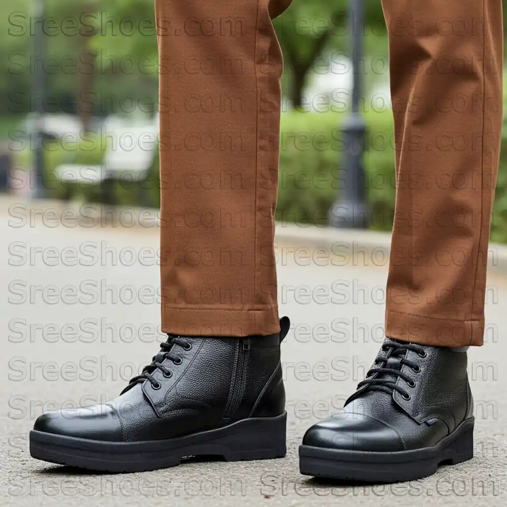Pure Leather Comfort Ankle Boots LightWeight Derby Uniform Chain Boot Ankle Shoes with Zip