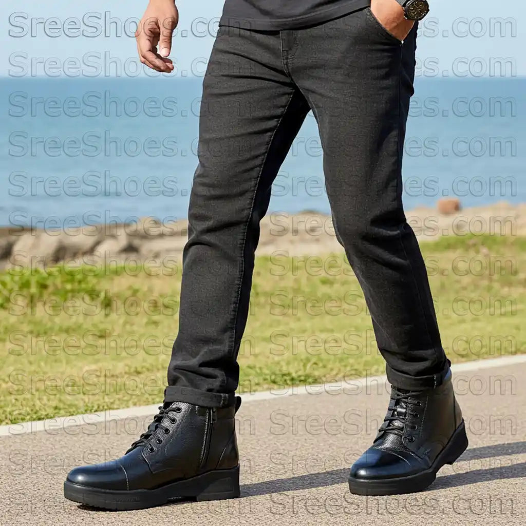 Pure Leather Comfort Ankle Boots LightWeight Derby Uniform Chain Boot Ankle Shoes with Zip