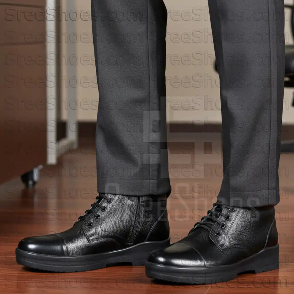 Pure Leather Comfort Ankle Boots LightWeight Derby Uniform Chain Boot Ankle Shoes with Zip