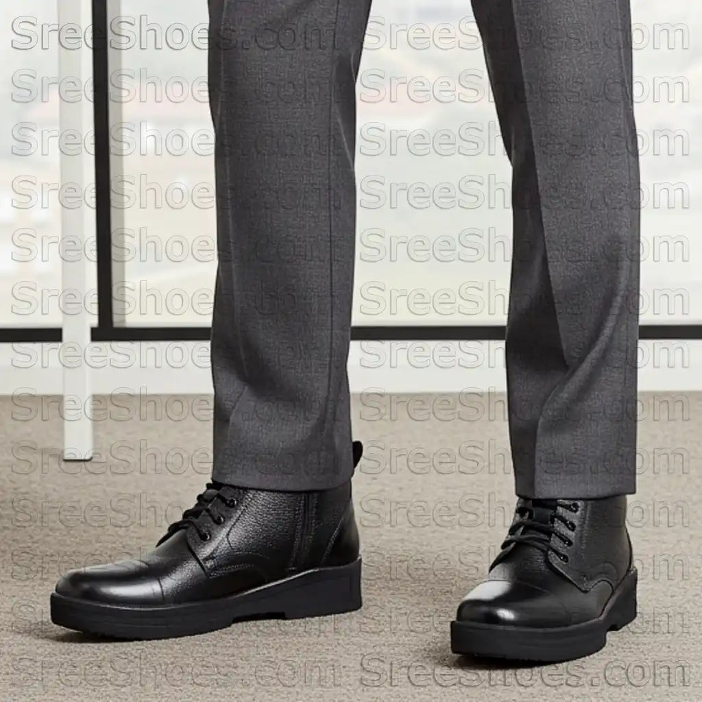 Pure Leather Comfort Ankle Boots LightWeight Derby Uniform Chain Boot Ankle Shoes with Zip