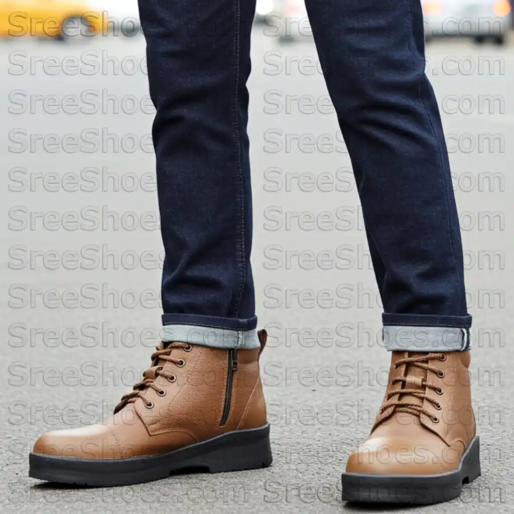 Pure Leather Comfort Ankle Boots LightWeight Derby Uniform Chain Boot Ankle Shoes with Zip