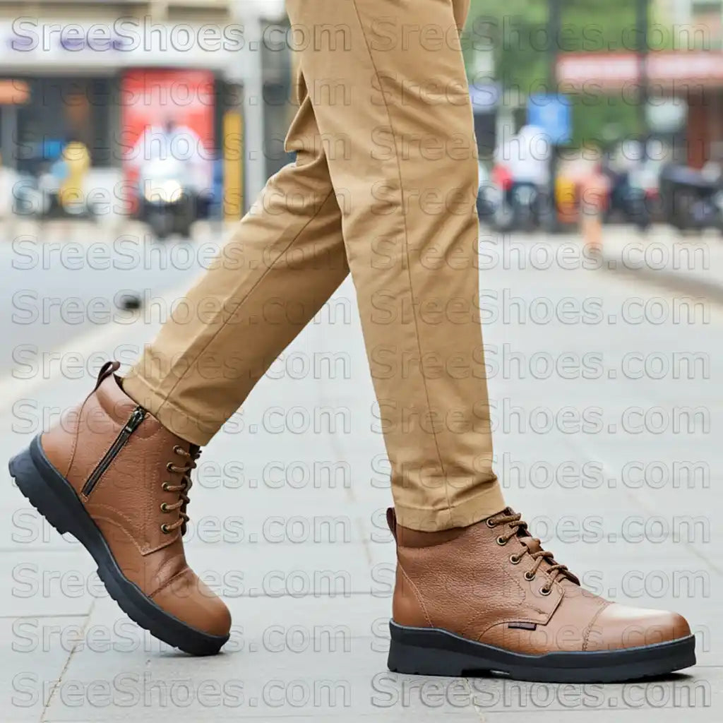 Pure Leather Comfort Ankle Boots LightWeight Derby Uniform Chain Boot Ankle Shoes with Zip