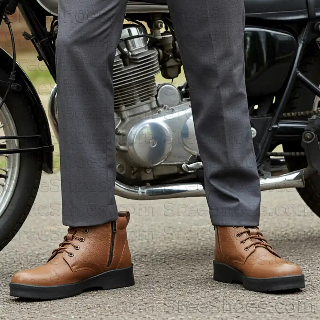 Pure Leather Comfort Ankle Boots LightWeight Derby Uniform Chain Boot Ankle Shoes with Zip