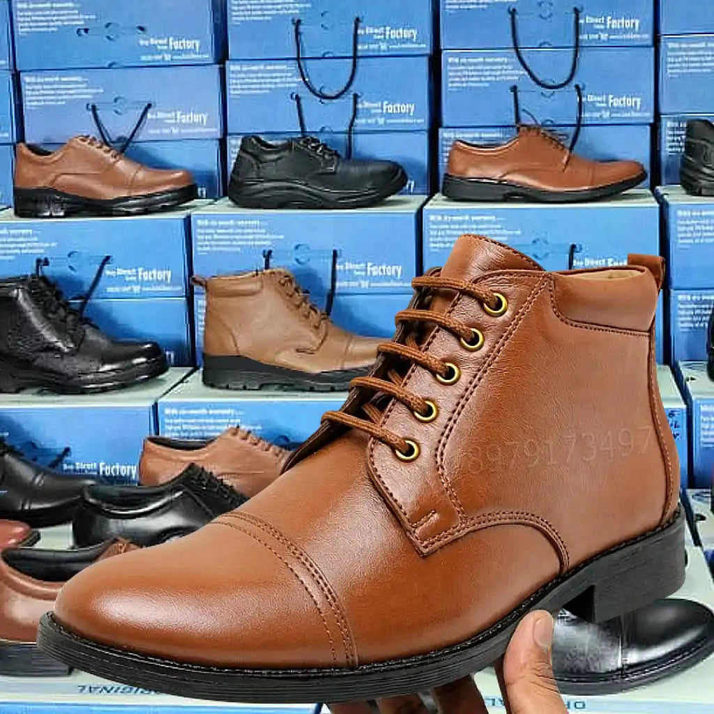 Men's Police Boot Uniform Pure Leather Ankle Shoes