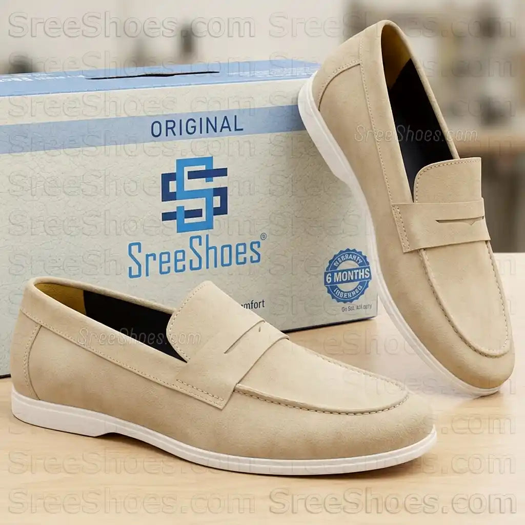 Premium Suede Leather Penny Loafers for Men Lightweight Slip On Shoes