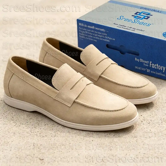 Premium Suede Leather Penny Loafers for Men Lightweight Slip On Shoes