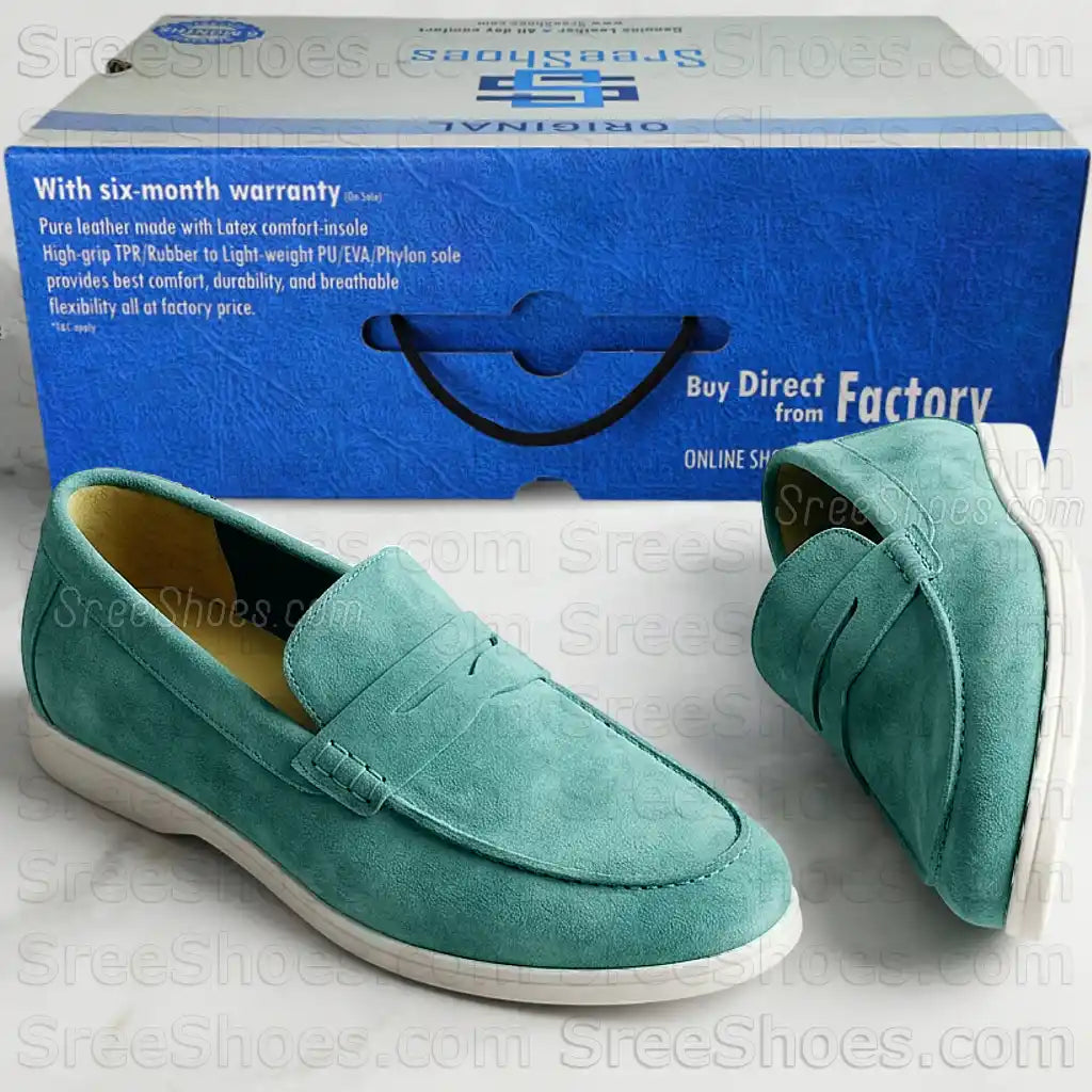 Premium Suede Leather Penny Loafers for Men Lightweight Slip On Shoes